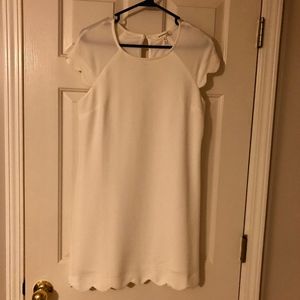 Monteau White Short Sleeve Scalloped Dress, Size M